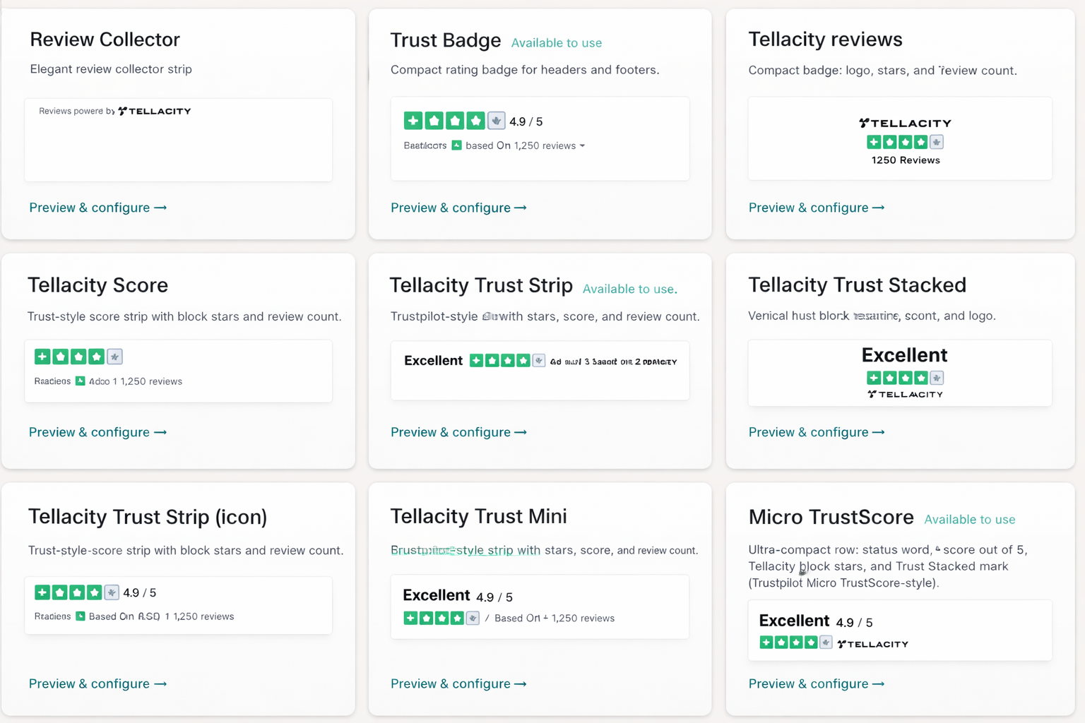 Tellacity review widgets shown on a website